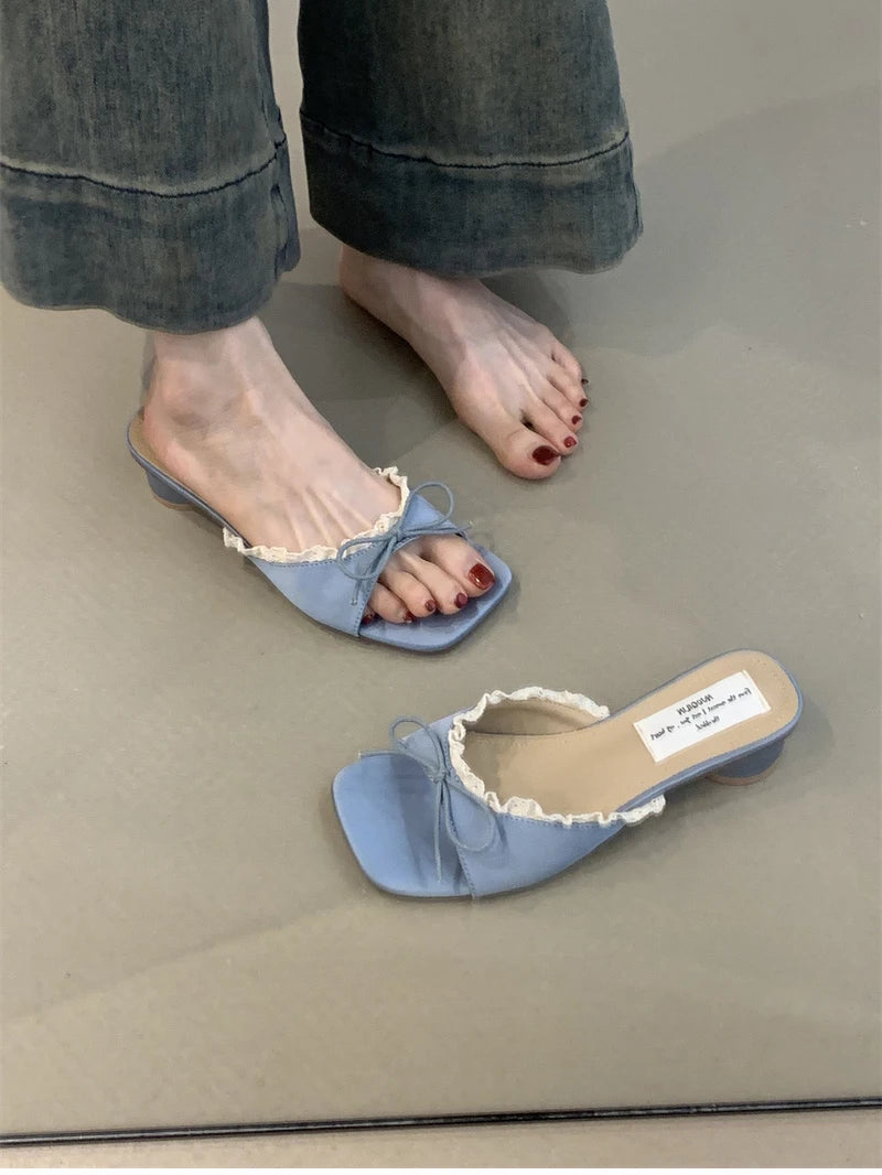 Butterfly-knot pastel colours Low Heel Sandals