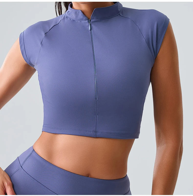 Zipper Short Sleeve Yoga gym Top