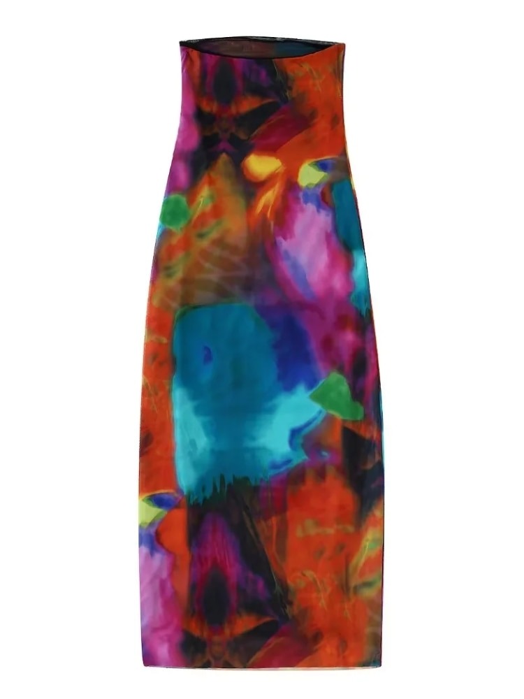 Women Strapless Contrast Color Dress