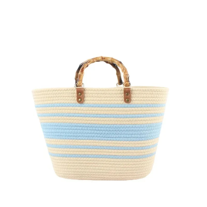 Cotton Rope Woven beach holiday Handbag Rice + Blue