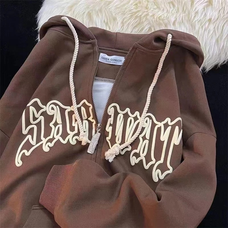 Women Vintage Zip Up Hoodies