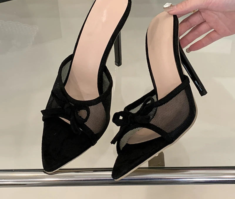 Mesh Pointed Toe Thin High Heel Sandals