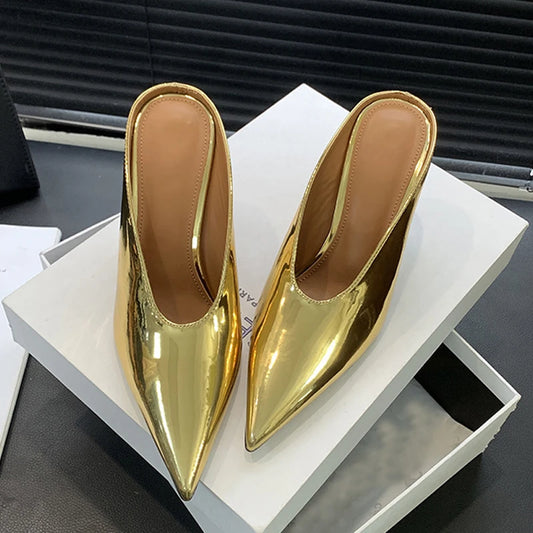 Patent pointed high heel mule shoes Golden