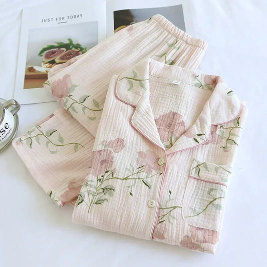 Floral Cotton Crepe Long Sleeve pyjama set