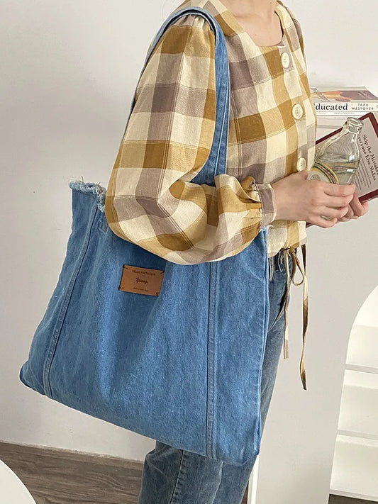 Rough Edge Denim Shoulder Bag