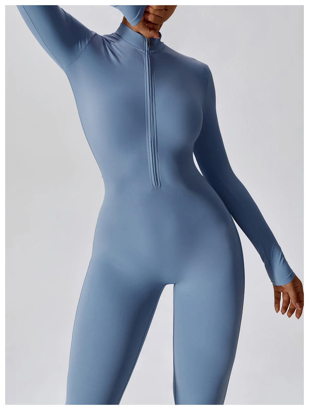 Zipper long sleeve Elastic One-Piece gym workout Bodysuit