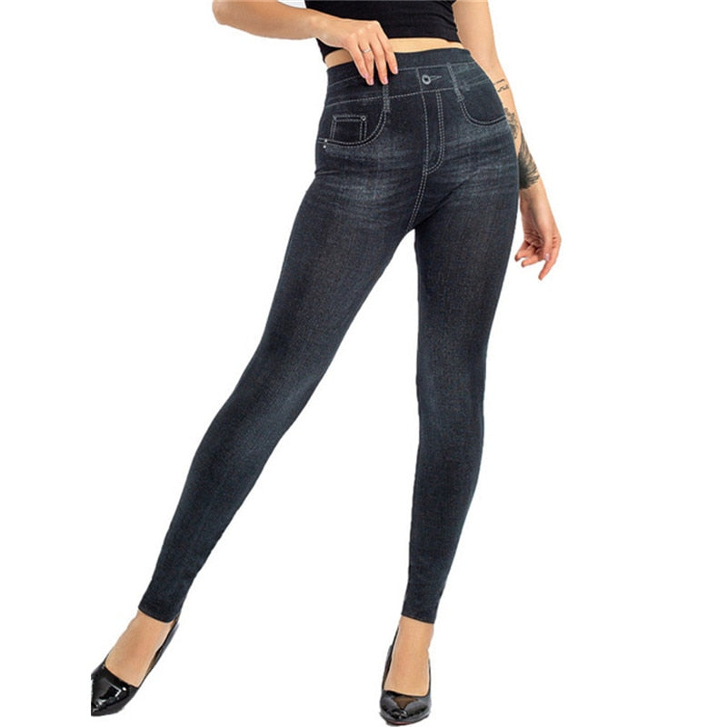 Women Faux Denim Jeans PD394 Black