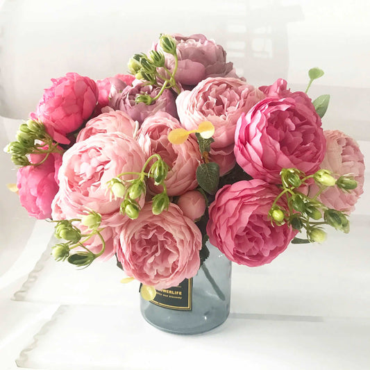 30cm Rose Pink fabric Peony Artificial 5 Flower bouquet