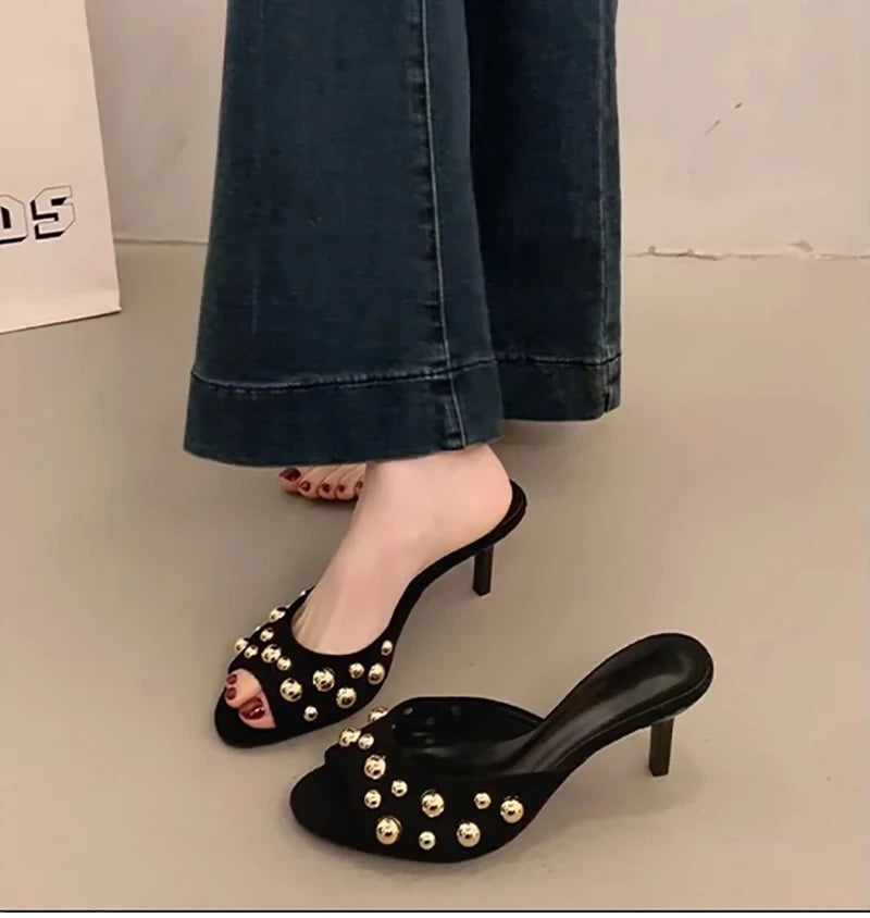 Open Toe Slip-On Dress metal Sandals