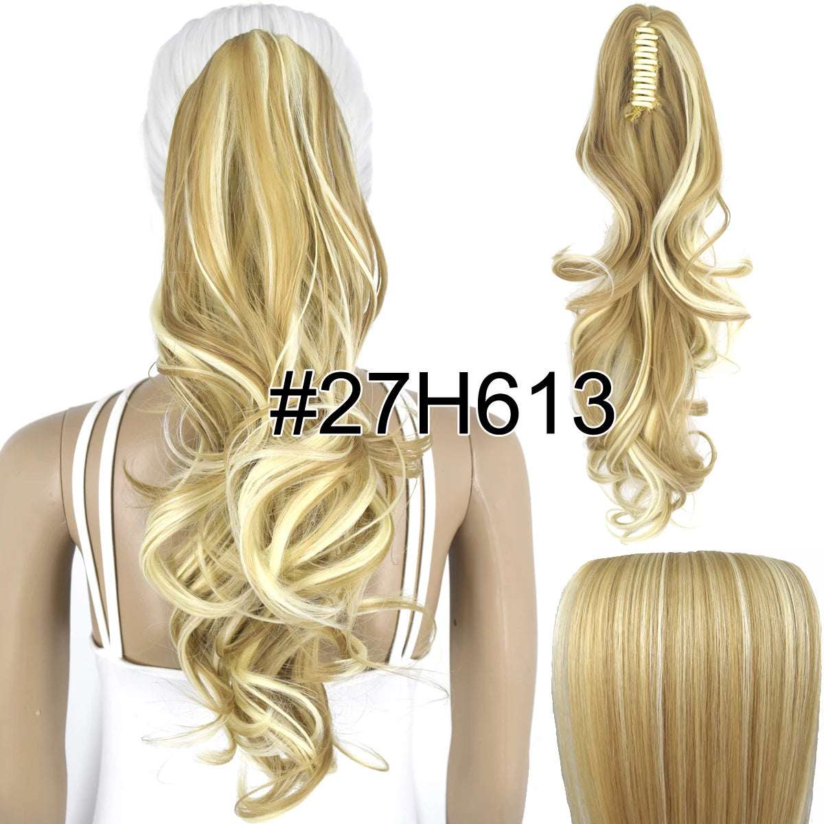 Synthetic Hair Heat Resistant 140gr Wavy Claw Clip in Ponytail hair extensions 27H613 Wavy 18inches