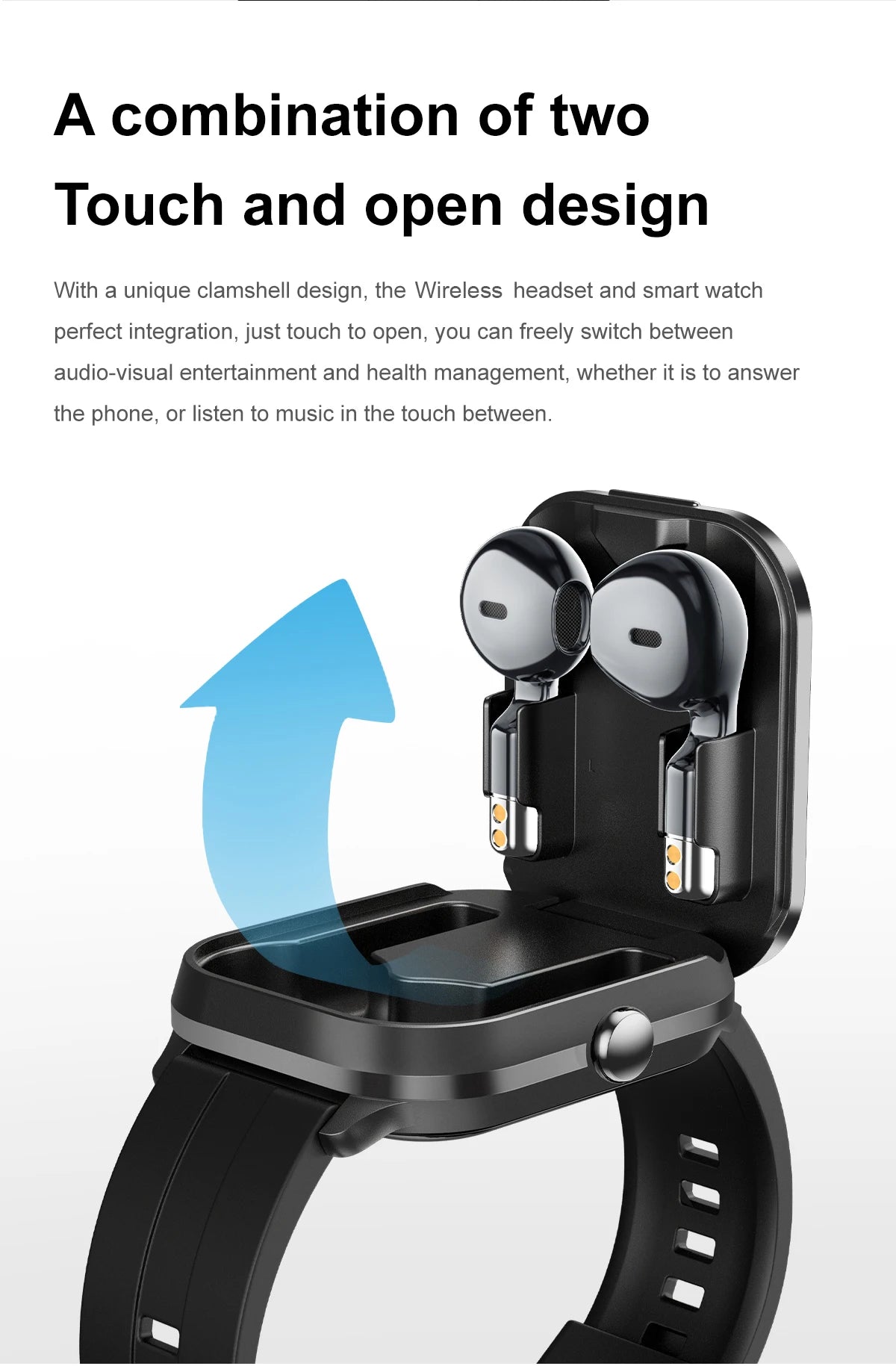 2.01 inch TWS 2-in-1 Earphones Bluetooth Call NFC Heart Rate Blood Pressure Health Monitor Music Smartwatch