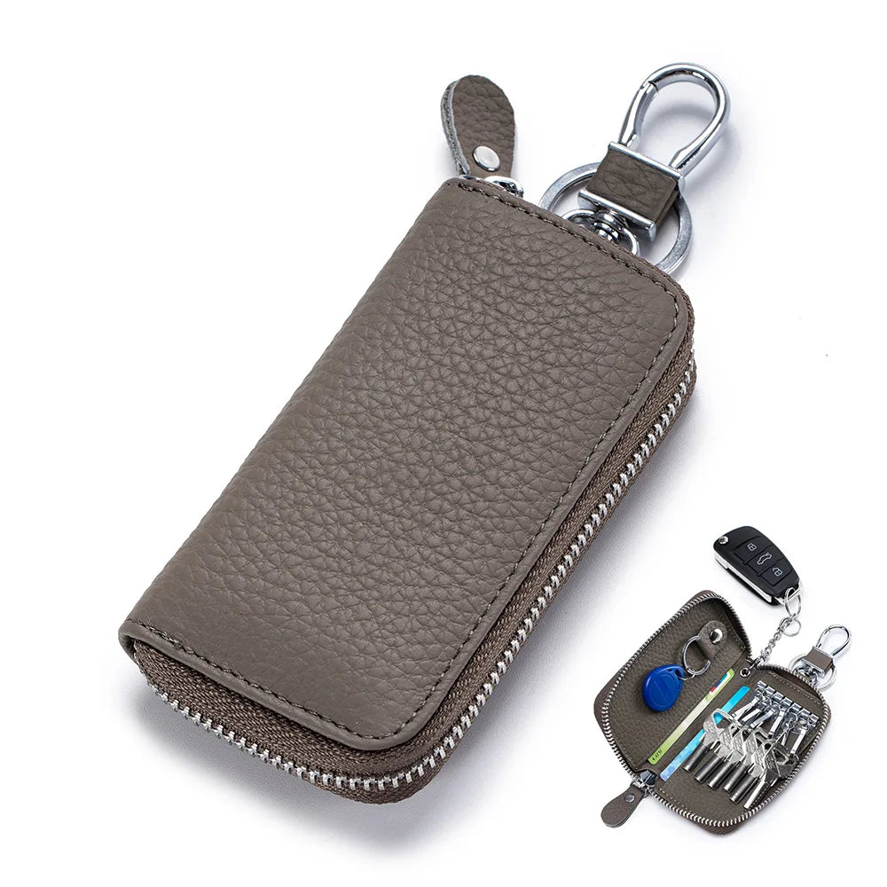 Multifunctional Zipper leather Key Case dark khaki
