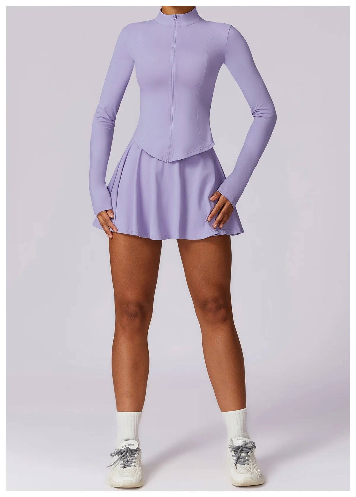 2 piece Yoga Fitness Sports Short Skirt Long Sleeved set