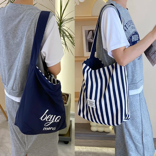 Reversible Stripe Canvas Shoulder Bag
