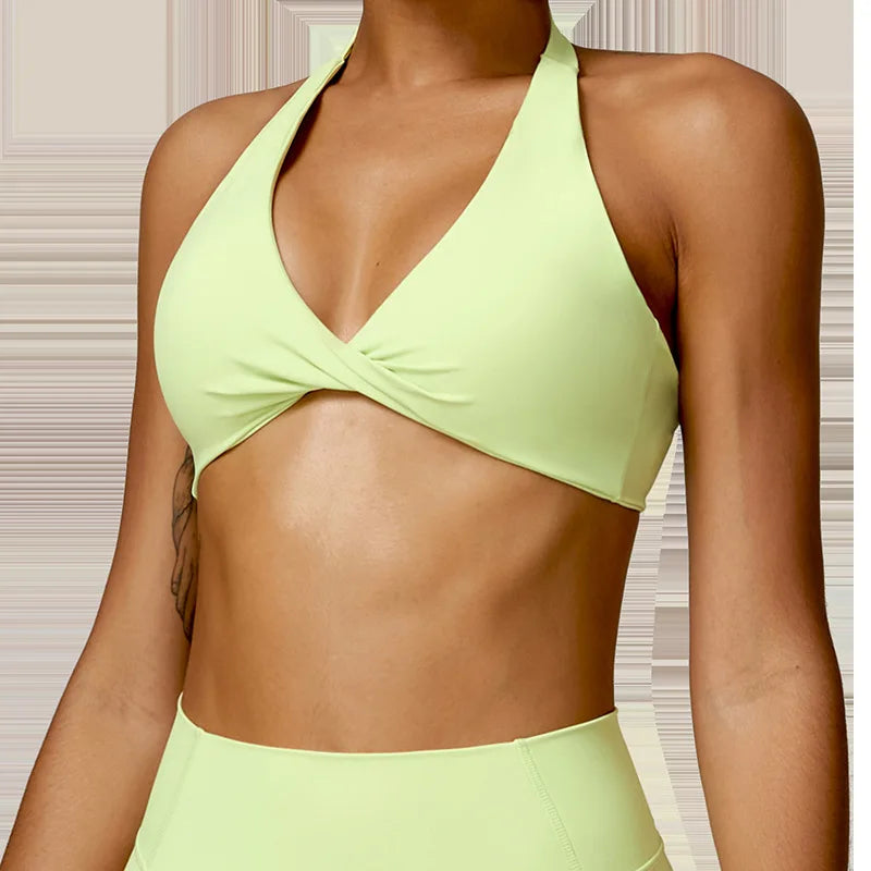 Push-up Gym Workout Sports Bra Light yellow green