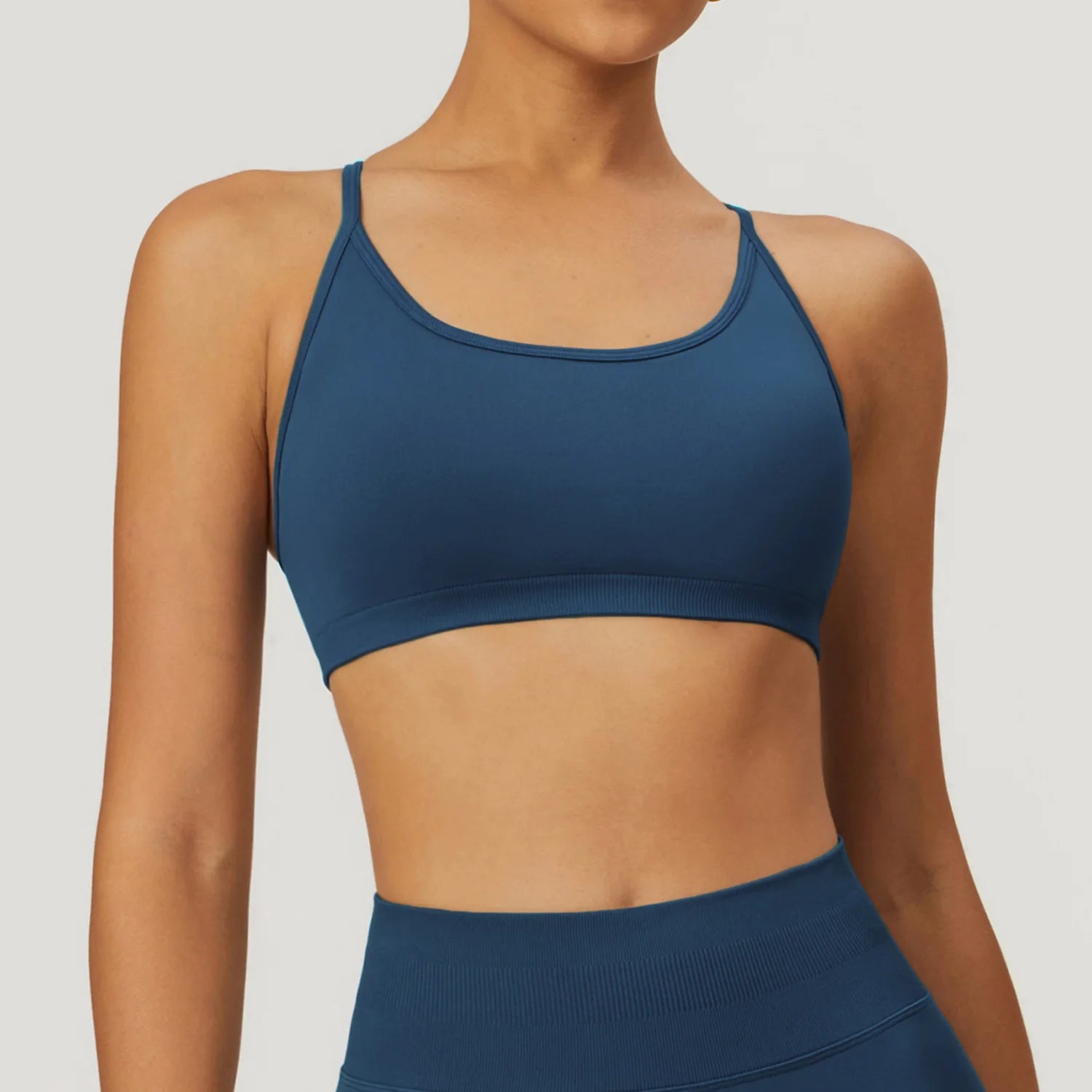 Cross Strap High Support Impact Sports Gym Bralette navy blue