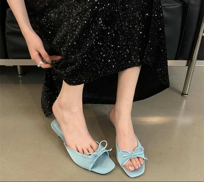 Butterfly-knot kitten heel Open Toe Mules Sandals