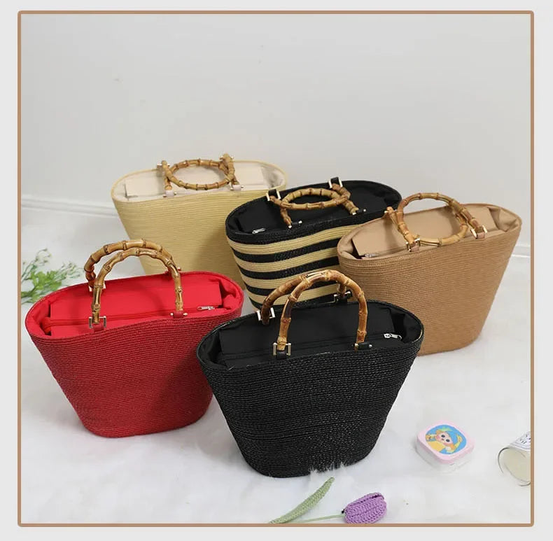 Large Capacity French Style Straw Woven Tote Bag