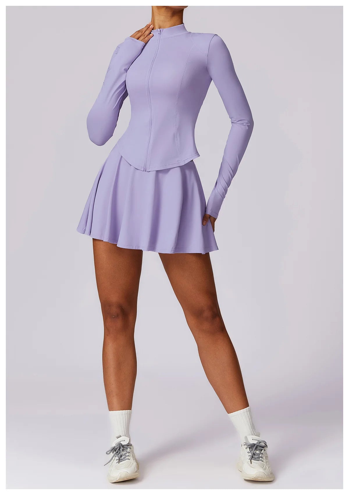 2 piece Yoga Fitness Sports Short Skirt Long Sleeved set