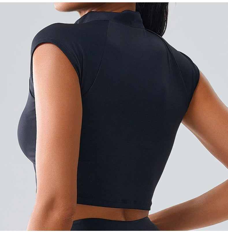 Zipper Short Sleeve Yoga gym Top