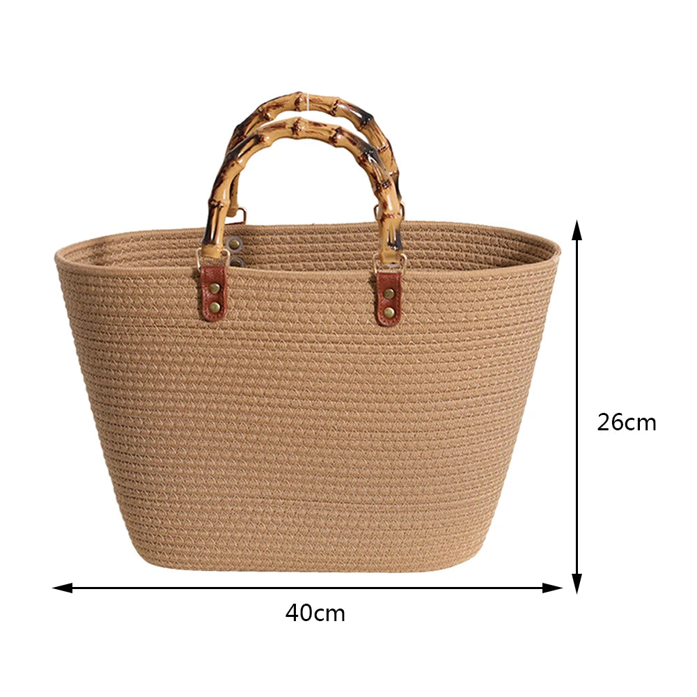 Woven tote Summer Beach Bag with Bamboo style Handle Style 7