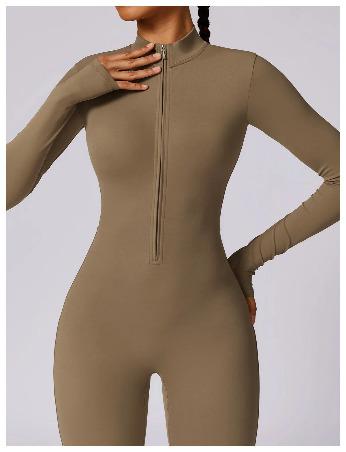 Zipper long sleeve Elastic One-Piece gym workout Bodysuit