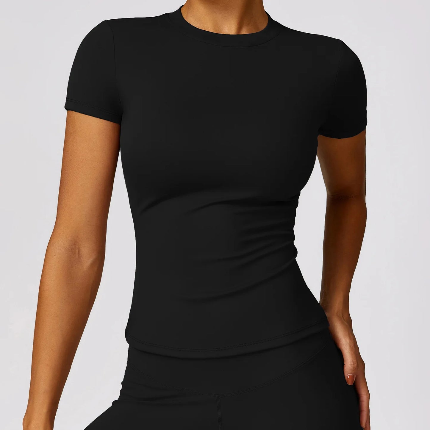 Seamless Short Sleeve Yoga Gym Top Advanced Black