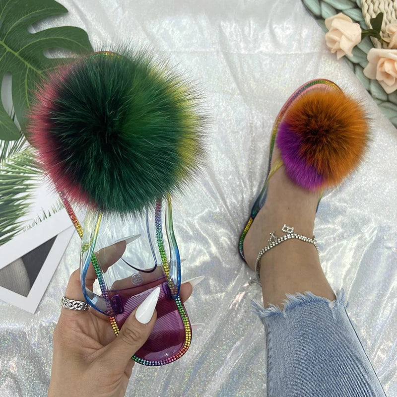 Furry Pom Pom Slipper Sandals