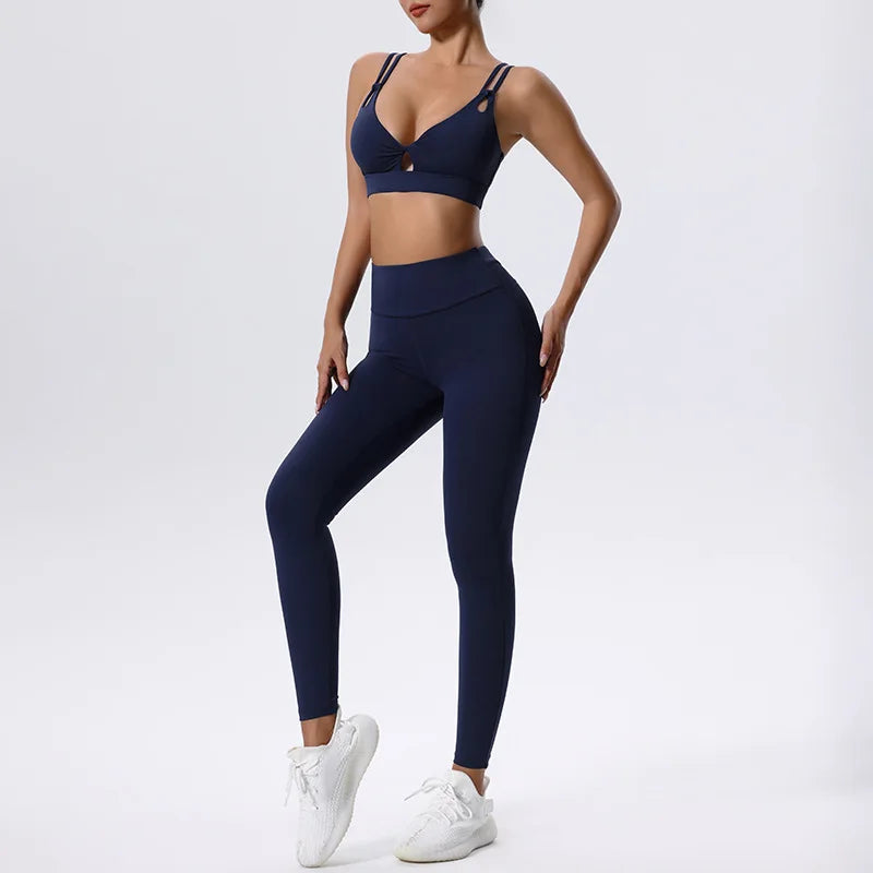 2 piece Yoga Sportswear Bra & Leggings Set Blue Pants Set