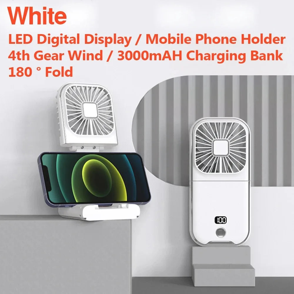 4 Speed Adjustable USB Rechargeable Portable Mini Fan 3000mAh Plus White