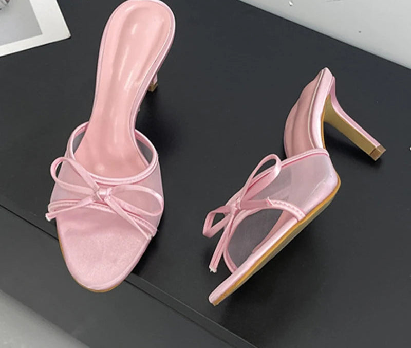 Butterfly Knot Mesh Open Toe Thin High Heel Sandals