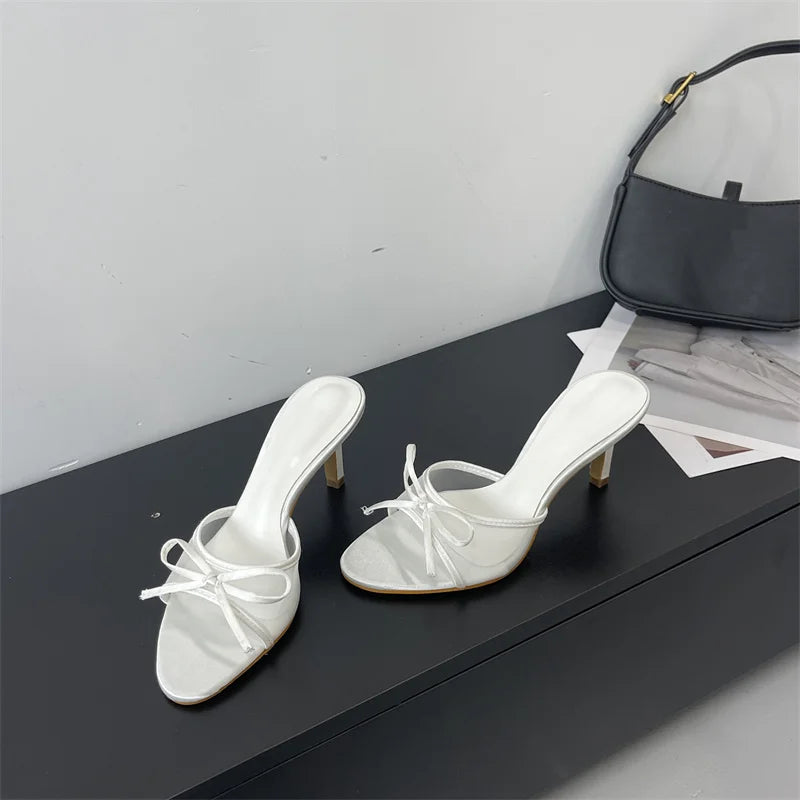 Butterfly Knot Mesh Open Toe Thin High Heel Sandals