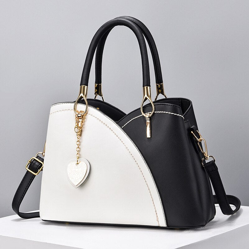 Women PU Leather Purse Block Handle Tote Bags
