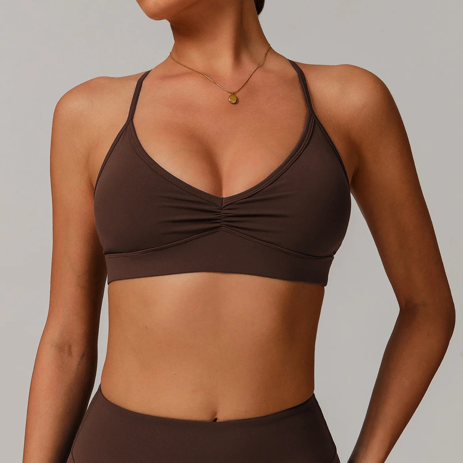Shoulder Straps Fitness Sports Bra Jiaocha Coffee