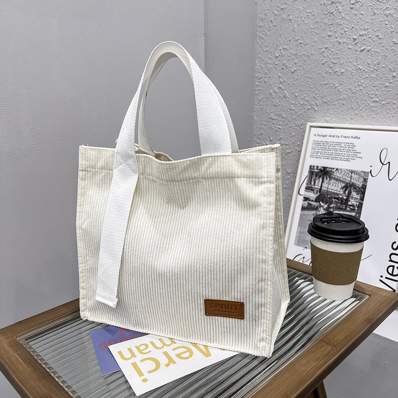 Women's Canvas Casual Tote Bag White B