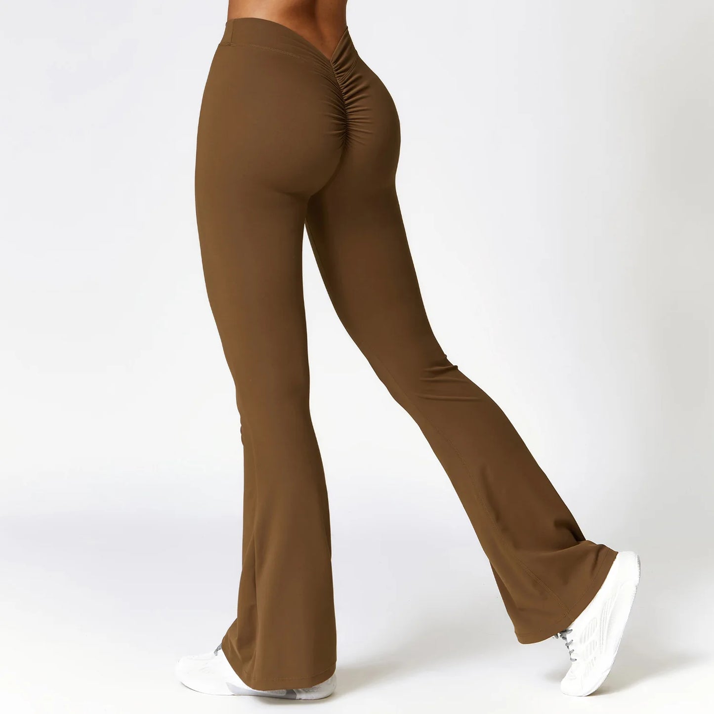 High Waist Flare workout gym Leggings Huacha Brown