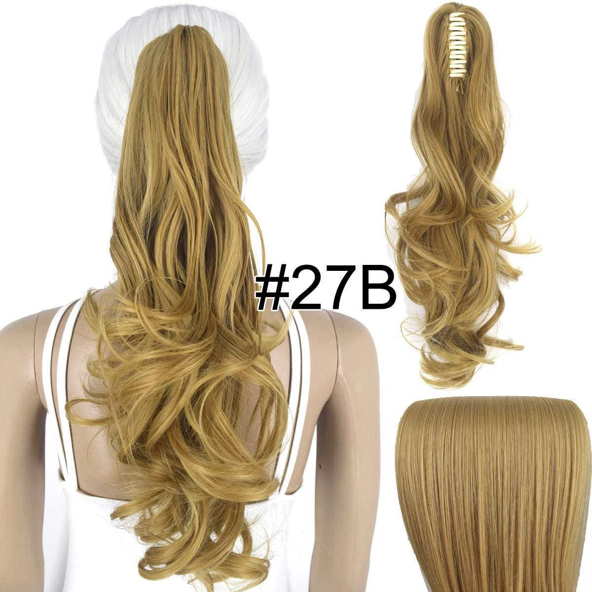Synthetic Hair Heat Resistant 140gr Wavy Claw Clip in Ponytail hair extensions 27B Wavy 18inches