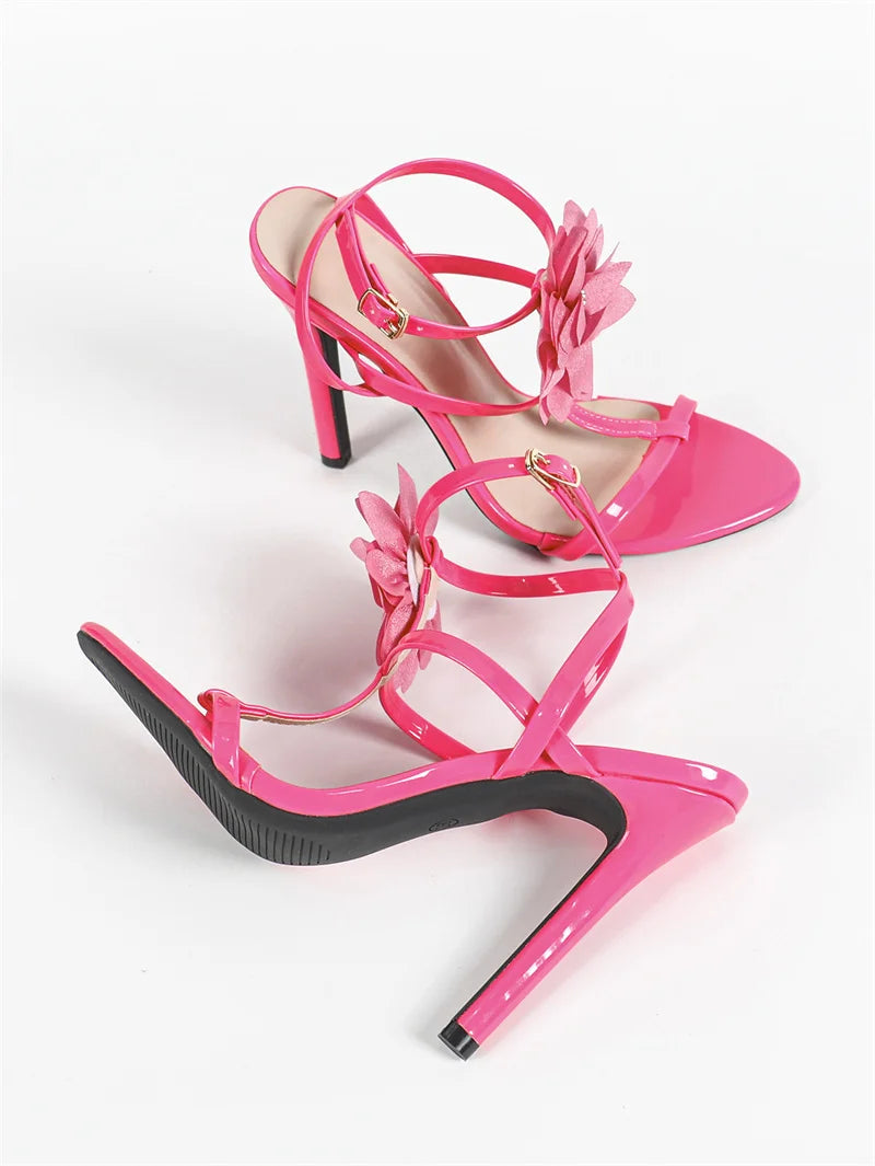 Crystal Flower Ankle Strap high heel Sandals