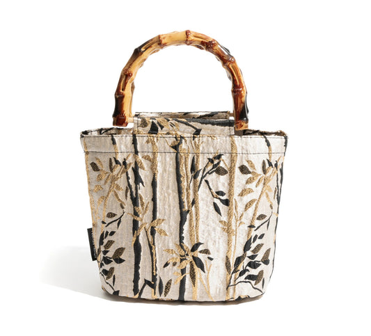 Floral Embroidery bamboo handle handbag