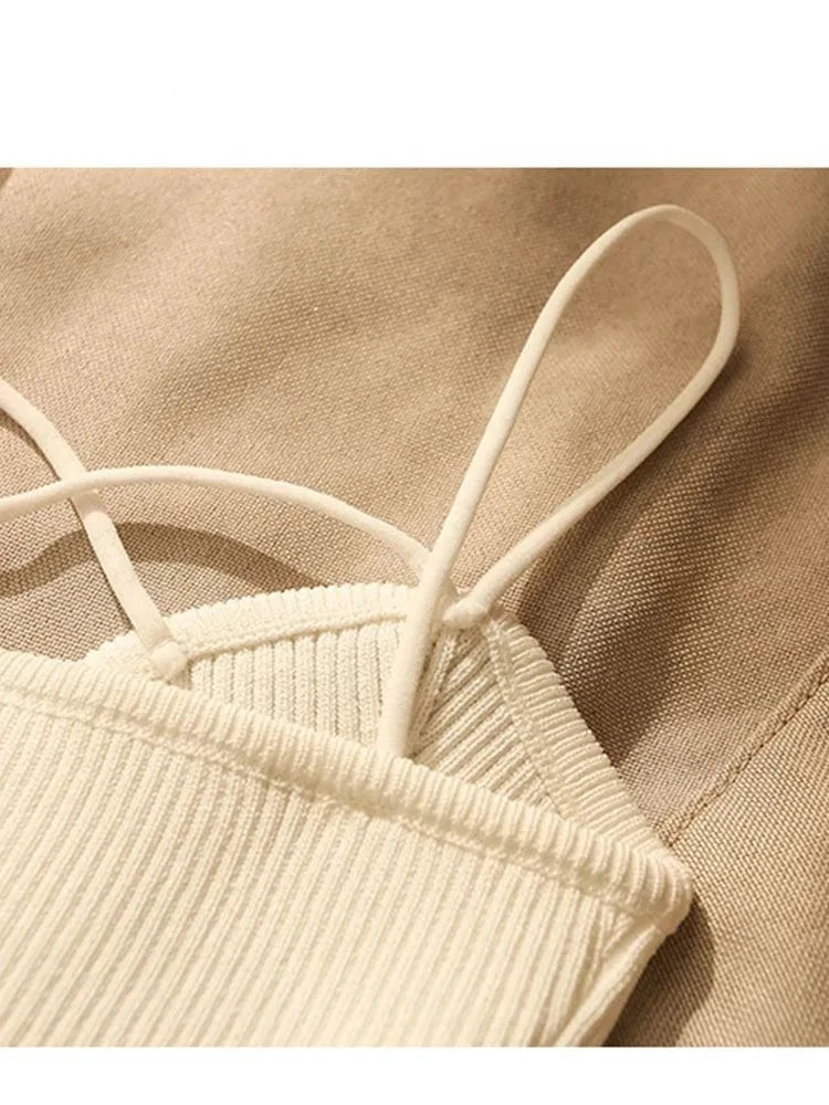 Women's gold buttons straps knitted Top