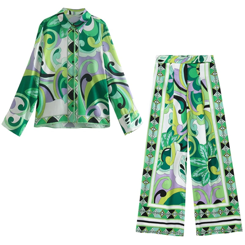 Women Vintage Long Sleeve Top shirt B and pants B