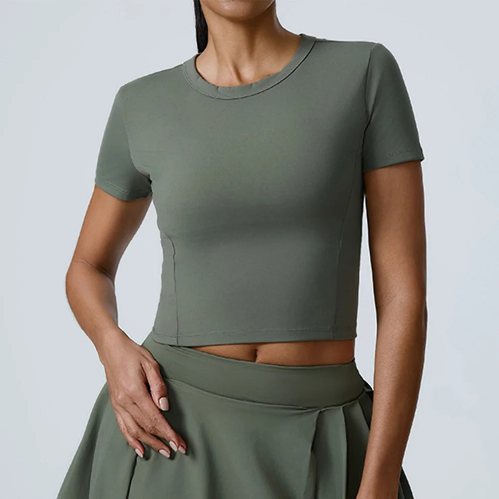 Workout Short Sleeve Yoga gym top Olive green