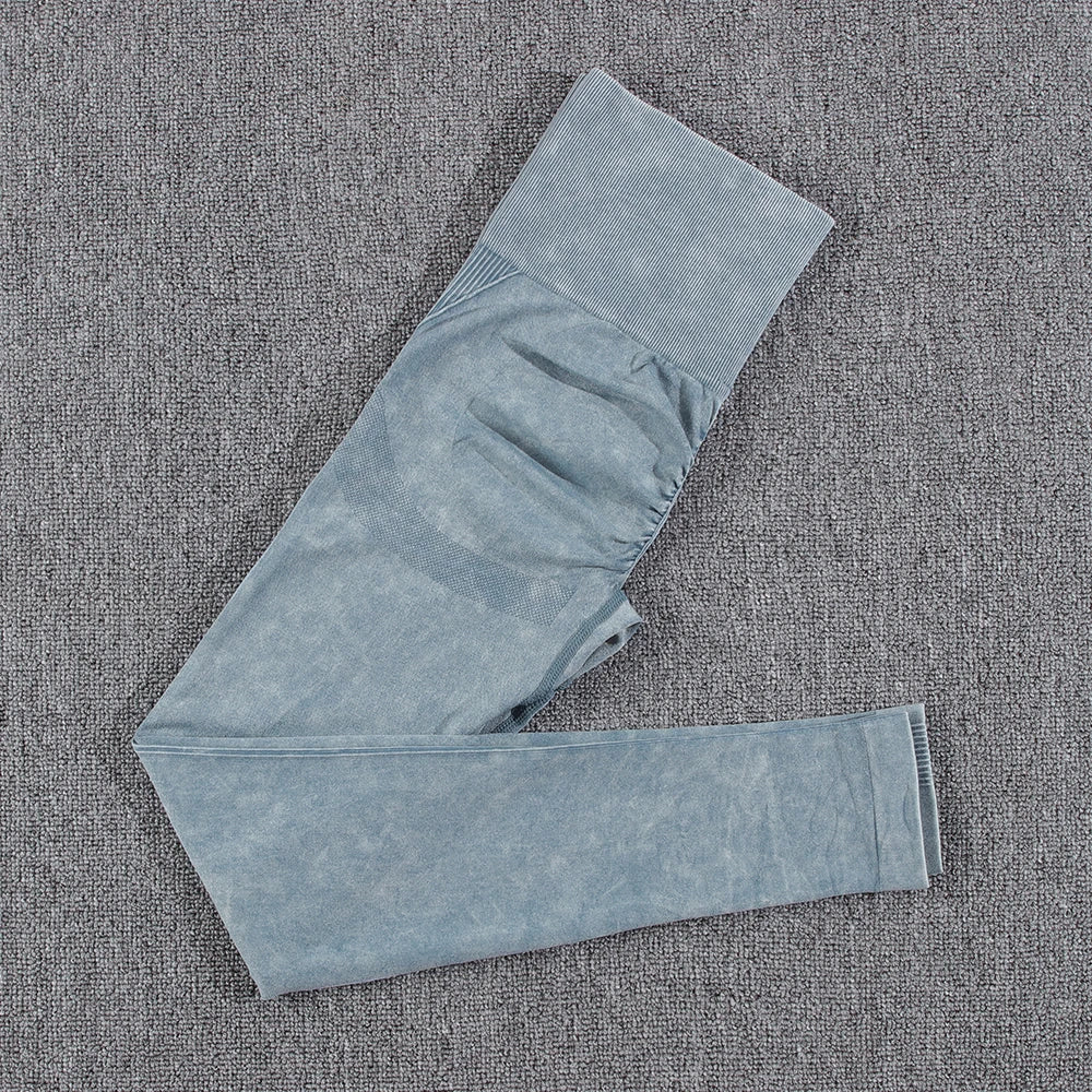 2 piece Gym Workout Yoga seamless high waist Set blue pant