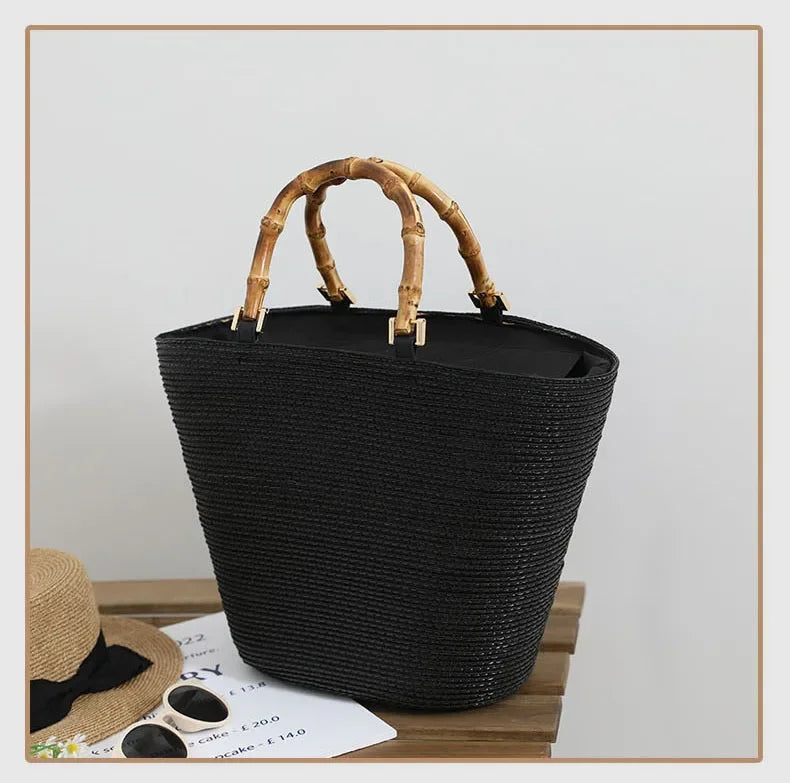 Large Capacity French Style Straw Woven Tote Bag