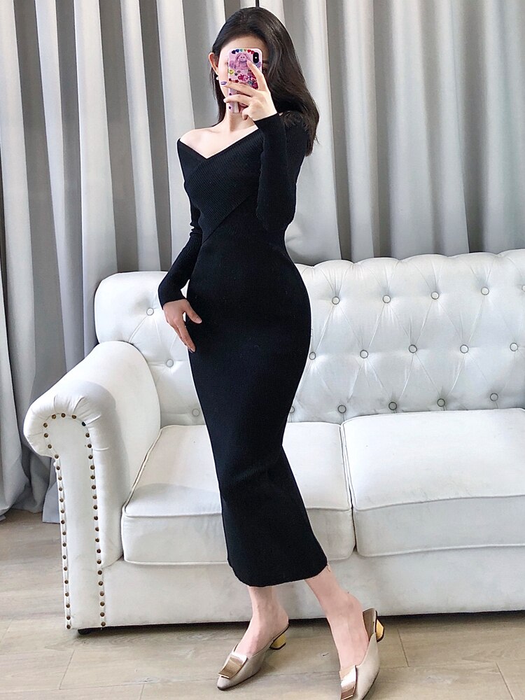 Off the shoulder Knitted Bodycon Dress