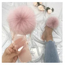 Furry Pom Pom Slipper Sandals