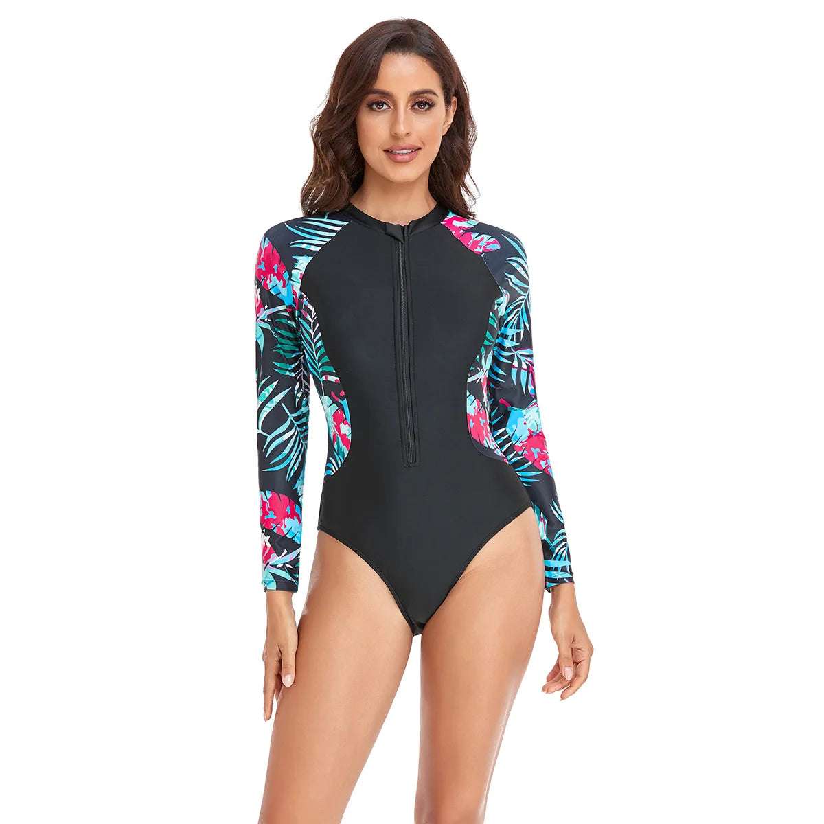 Long Sleeve Surfing rash guard Swimsuit pink flowers