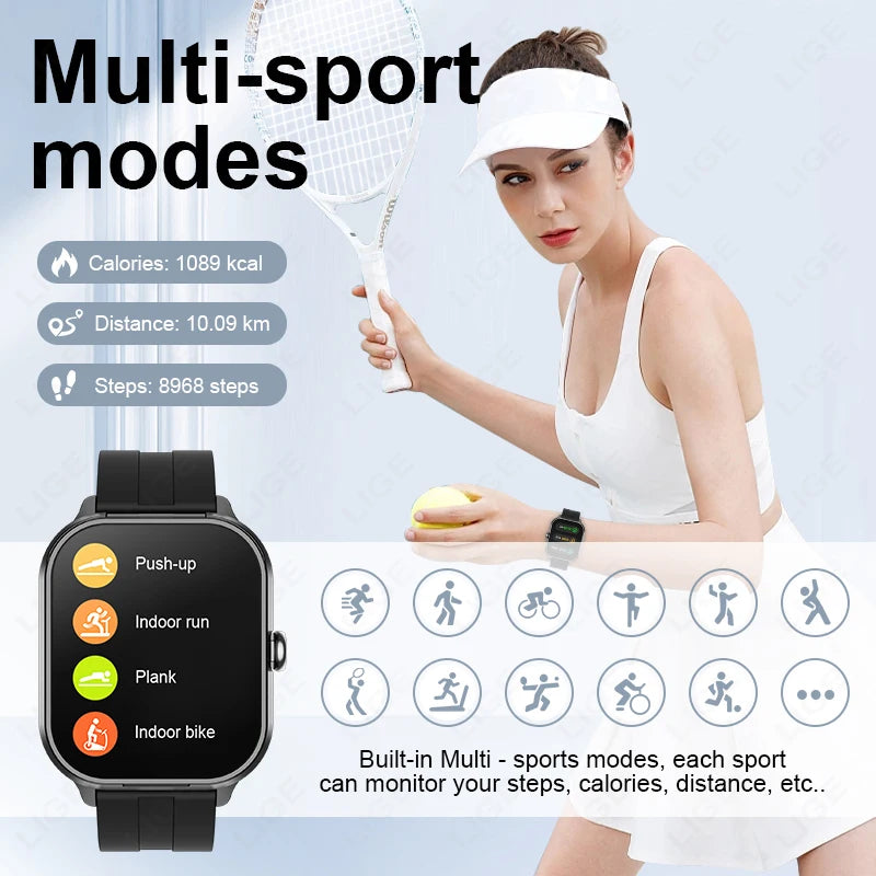2.01 inch TWS 2-in-1 Earphones Bluetooth Call NFC Heart Rate Blood Pressure Health Monitor Music Smartwatch