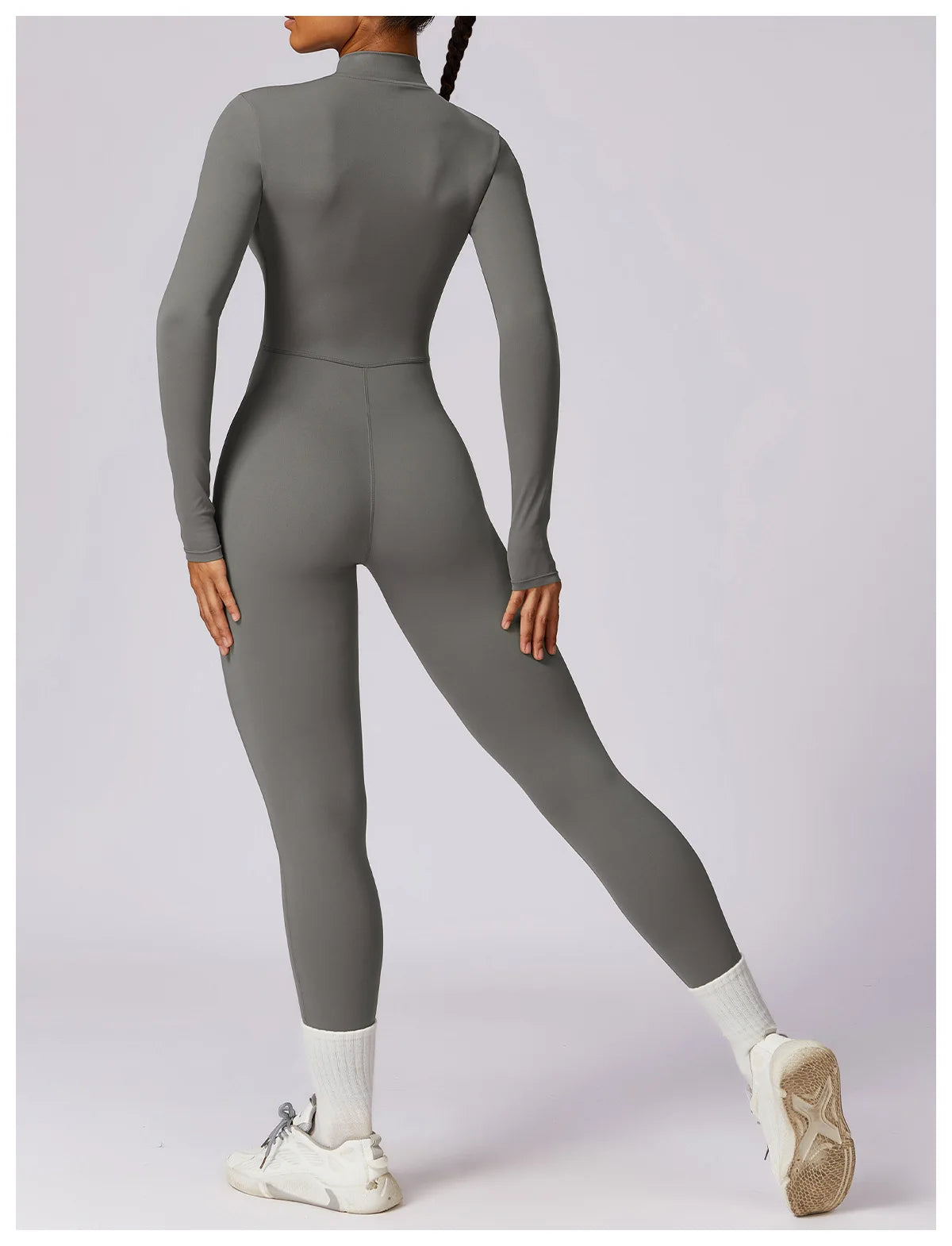 Zipper long sleeve Elastic One-Piece gym workout Bodysuit