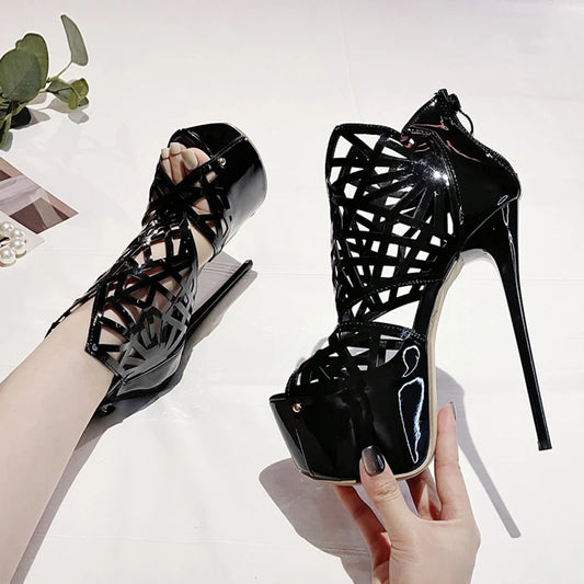Patent Zip Hollow Out platform high heel Shoes